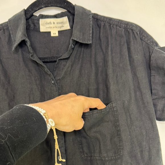 Cloth & Stone Black Casual Linen Shirt Dress - Picture 5 of 8
